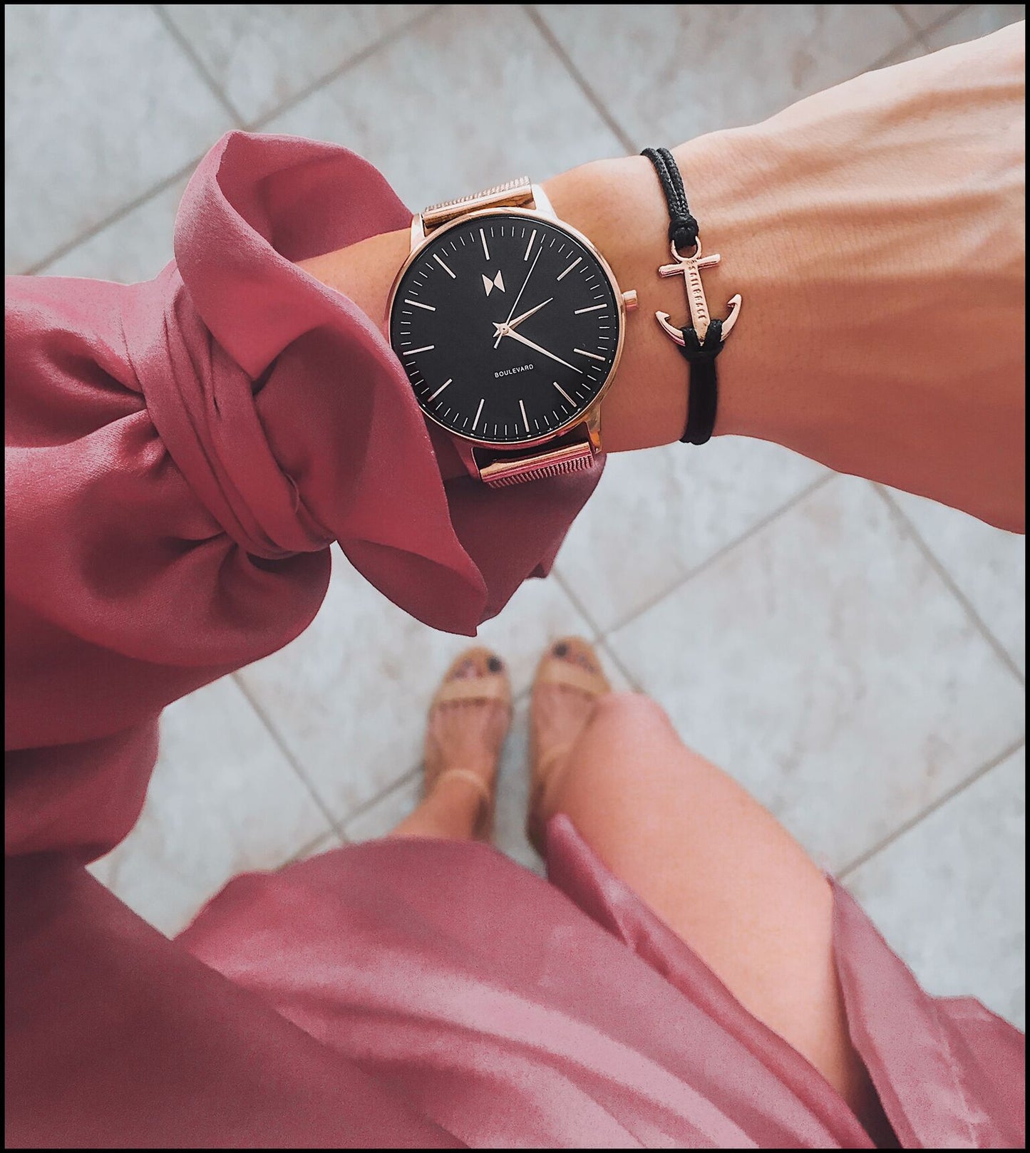 PULSERA ANCLAS ORO ROSA